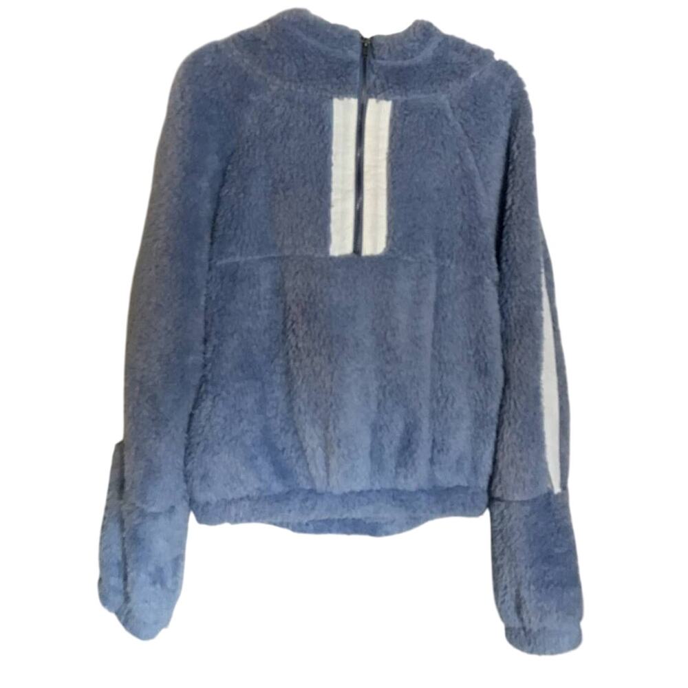 BP Womens Blue White Teddy Fleece Hoodie Pullover Sweatshirt Size XXS
